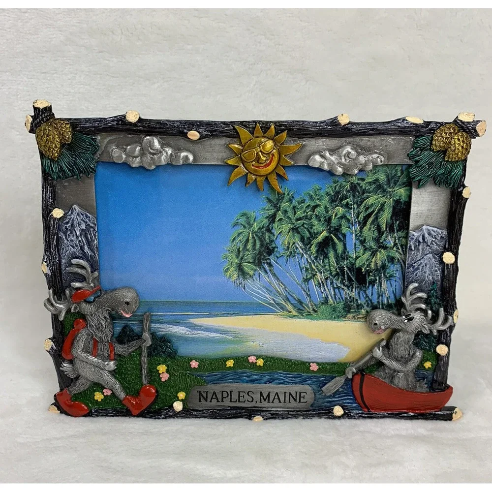 Naples Maine Moose Hiking Canoe Rustic Pewter‎ Frame Woodland Cabin Lodge Woods